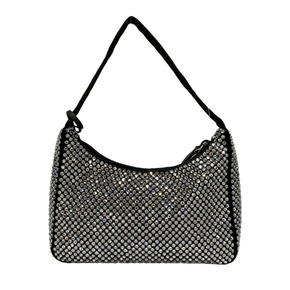Auth PRADA Re-edition satin mini bag with crystals 1BC515 Black Satin Handbag - Picture 2 of 16